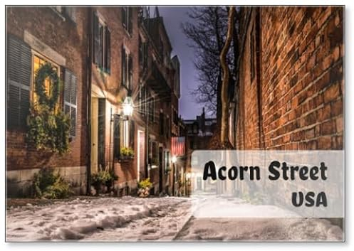 Acorn Street in The Snow with The American Flag Flying, Fridge Magnet