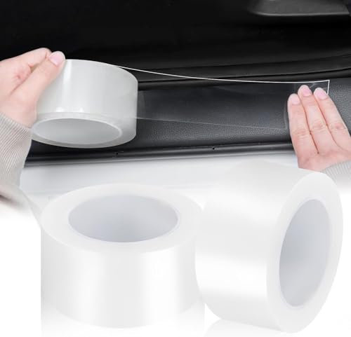 Einesin Auto Einstiegsleisten Schutz 5cm*10m, Carbon Aufkleber, Auto Einstiegsleisten Kohlefaser Aufkleber, Selbstklebend Schutzfolie Lackschutzfolie Auto(Transparent) (5 cm X 10 Meter(2 Stück))