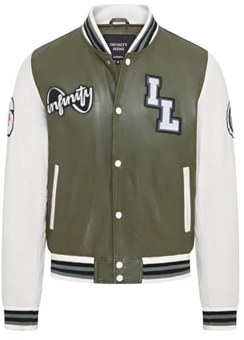 Infinity Leather Letterman-Bomberjacke aus Baseball-grün-weißem Leder für Herren