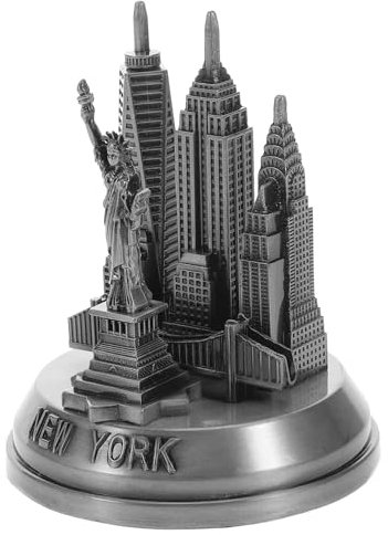 MINAOLULUS 3D-Modell New York City Skyline Statue Dekofigur Aus Metall Architekturmodell Tischdeko Für Zuhause Und Büro 7x7x8,7cm