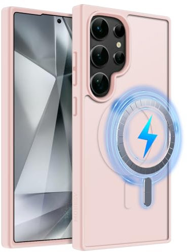 MOBESV Cover Magnetica per Samsung Galaxy S24 Ultra 6,8 Pollici, Custodia Compatibile con MagSafe, Cover Traslucida Opaca Posteriore Sottile Antiurto, Rosa