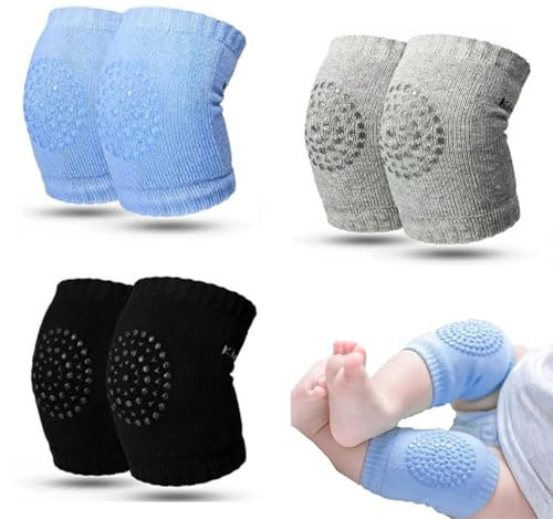 RAMGLYO 3 Pares Rodilleras Bebé Anti-Deslizante Algodón Ayuda Gateo para Bebés Unisex (con Nopas Anti-Deslizante)