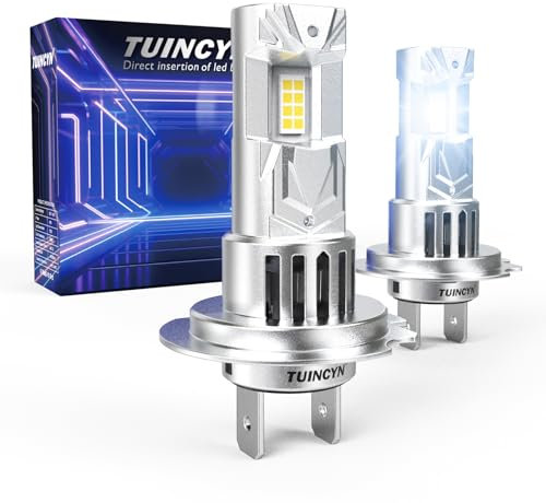 TUINCYN Ampoule H7 LED Voiture, 20000LM 600% D'ultra luminosité 6000K Blanc, 12V H7 LED Anti Erreur, 1:1 Remplace Lampes pour Xénon Halogènes, 2 Ampoules