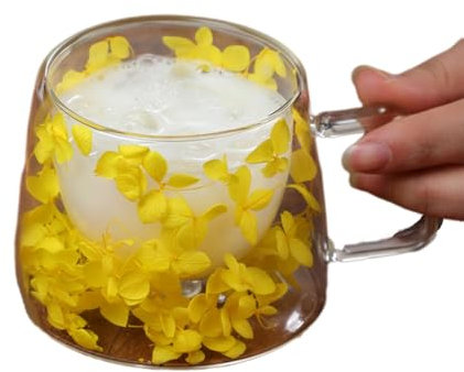 Flores en el interior de una taza de café de, taza transparente con flores | Taza de café de flores de 200 ml, taza de flores secas | Taza de flores secas con asa, taza de flores creativas con