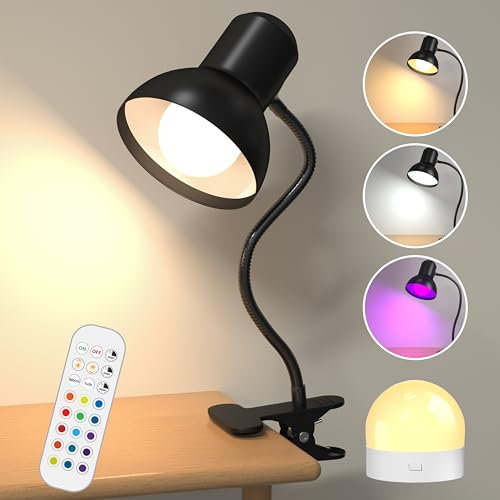 Lamptobe Lampe de Lecture Sans Fil Rechargeable - Pince pour Lit & Bureau, 3 Températures + 12 Couleurs, 10 Niveaux Luminosité, Camping, Ambiance RGB