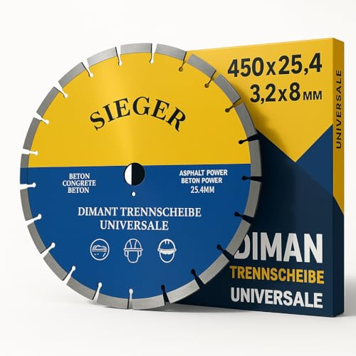DerSieger Diamanttrennscheibe 450mm x 25,4 x 3,2 x 8 mm: Beste Diamant Schleifteller: Abrasiv für Straßen, Asphalt, Estrich, Leichtbeton, frischer Beton, Sandstein und Schamott