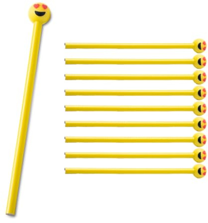 WPRO 10 x Bleistift Emoji Aufsatz – Herzaugen-Motiv · ideales Mitgebsel & Geschenkidee für Kindergeburtstag, Schulanfang, Jungen & Mädchen · fröhlicher Schreibstift