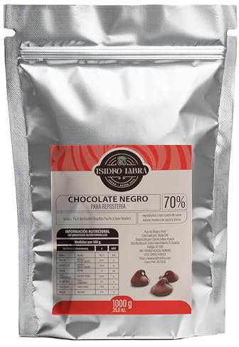 Chocolate 70% negro Isidro Labrá con manteca de cacao puro en monedas chocolate dan valor al proceso de fundir y generar pasta de cacao base para la cobertura de chocolate. (1000g)