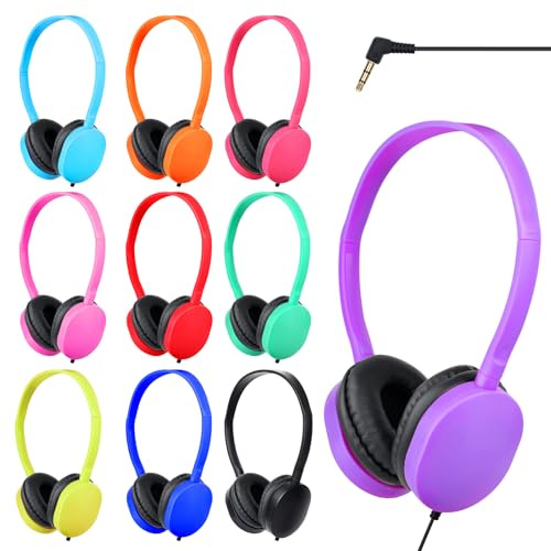 TJZXGUI Bulk Classroom Headphones for Students Kids School 10 Pack Wholesale Headphones Class Set with 3.5mm Jack for Chromebook Laptop PC Computer Mixed Colors