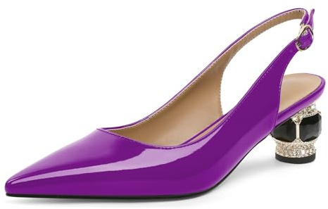 EDEFS Scarpe Slingback Donna Tacco Basso a Blocco 5 cm Pelle Verniciata Punta a Punta con Cristalli Strass per Matrimoni Gala Tappeto Rosso & Comfort Quotidiano Viola EU44