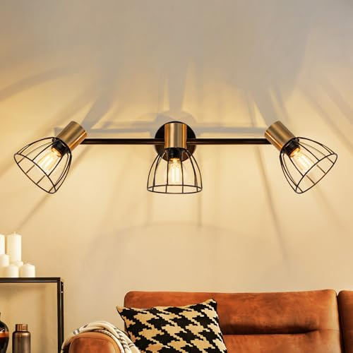 CBJKTX Wandleuchte Vintage Wandlampe Innen Schwarz Wandstrahler Flurlampe | Wand Schwenkbar 350° Retro 3 Flammig E14 Metall Wandspot für Wohnzimmer Treppen Flur Schlafzimmer (Ohne Leuchtmittel)