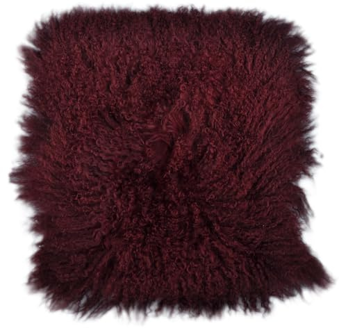 Kuhfelle Online & Nomad Tibet Lammfell Sitzauflage Stuhlkissen aus echtem Tibet Lammfell 40 x 40 cm Schaffell AuflageSchwarz, Weiß & Grau (Weinrot)