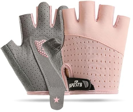 InfiniZer Fahrrad Handschuhe Kinder, Halbfinger Handschuhe Fahrrad Kinder, rutschfest und schweißableitend,Schutzhandfläche (Rosa, M (7-7,5 cm))