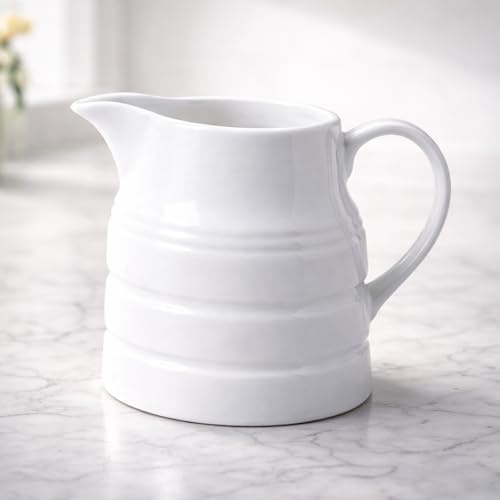 Jarra de porcelana de 284 ml (0.5 pintas) – Jarra tradicional de leche y crema con boquilla fácil de verter – Jarra de servir esmaltada blanca para té, café y salsas – Blanco