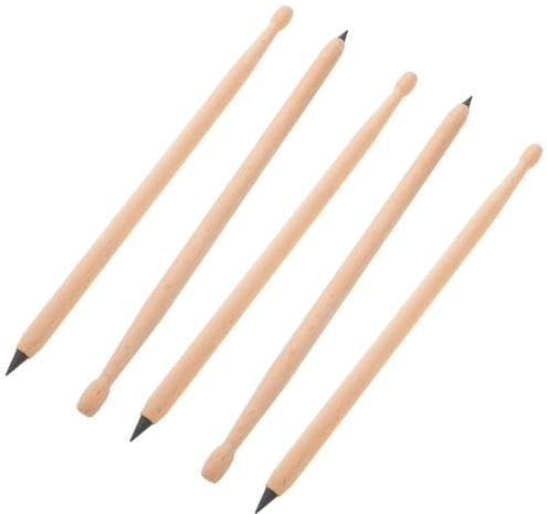 Healeved Lot de 5 Crayons à Baguettes de Batterie en Bois Kaki, Design Original et Multifonction, pour Présents de Batteurs et Événements Musicaux