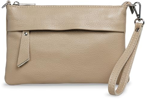 Caspar Elegante Echtleder Clutch Damen Umhängetasche Handtaschetasche mit Handschlaufe & verstellbarem Schultergurt - CLASSIC LINE - Modell No.845 - Made in Italy, Farbe:sand