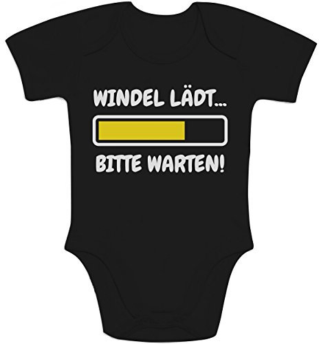 Shirtgeil Baby Body Kurzarm mit Spruch - Windel Lädt, Bitte Warten! - Baby Kleidung Junge Mädchen 6-12 Monate Schwarz