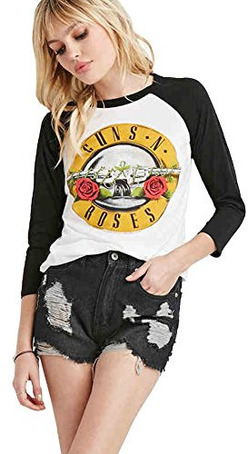 Uranus Femme Guns N Roses Bullet T-Shirt Manches Longues Chemisier Grande Taille Tops Coton