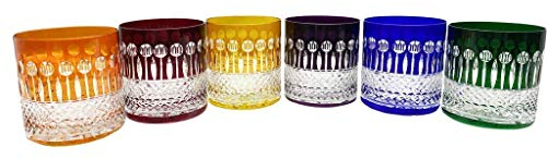 6 Verres à Whisky à Apéritif - Eau en Cristal - 6 Couleurs Assorties - Art de la Table - Service Roemer Diamant (28 cl) - Maison Klein - Artisan du Cristal - Estampillé : Klein 54120 Baccarat France