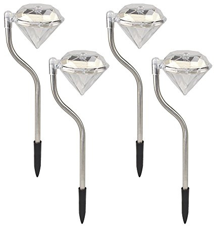 Solarize Set of 4 White LED Garden Diamond Solar Lights - Outdoor