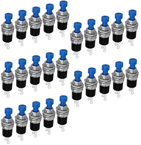 WITTKOWARE Miniatur-Drucktaster, Einbau-Ø 7mm, AUS-(EIN), 1 Schließer-Schaltkontakt, 0,5A/250V~ (25 Stück, Tastenfarbe blau)