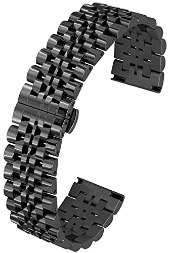 Kai Tian Bracciale 22mm Lucido 7 file Bracciali in acciaio inossidabile Cinturini per orologi in metallo a sgancio rapido per uomo Donna Chiusura a scatto Nero