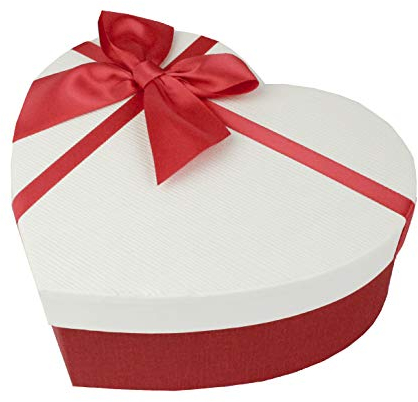 Emartbuy Starrer Luxus Herzförmige Präsentations-Geschenkbox, 19 x 17 x 7,5 cm, Strukturierter Roter Kasten mit Weißem Deckel, Tupfen-Innenraum und Satin Schleifenband