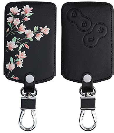 kwmobile Accessoire Clé de Voiture Compatible avec Renault 4-Bouton (Keyless Go uniquement) - Coque de Protection en Simili Cuir - magnolias rose clair-blanc-noir