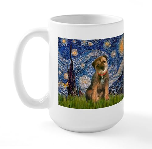 CafePress Starry Night/Border Terrier Large Mug 15 oz (444 ml) Ceramic Coffee Mug