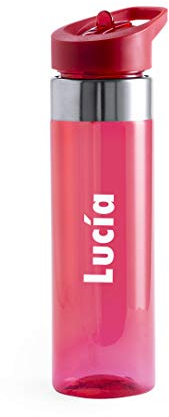 Curia Grabador Botella de Agua PERSONALIZADA con tu nombre. BPA Tritan Plástico Reutilizables Ecológica con Filtro, Water Bottle para Niños & Adultos, Gimnasio, Yoga, Oficina (ROJO)