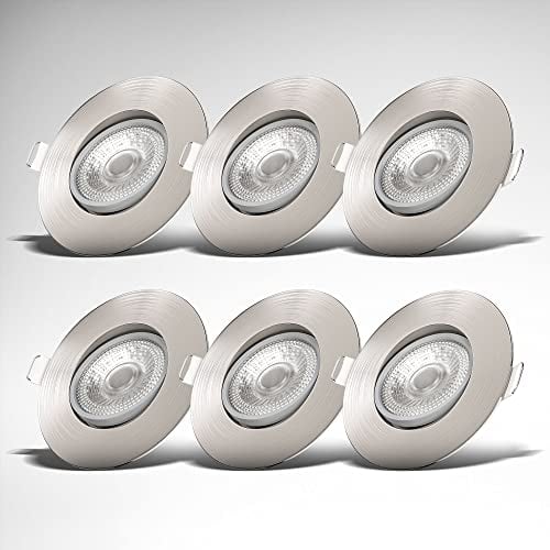 B.K.Licht - 6er Set LED Einbaustrahler 230V, stufenlos dimmbar, schwenkbar, Lochmass 68mm, flach, LED Spot, Deckenspots, Spots, Einbauleuchten, Einbauspots, Lampen, 90x24 mm, Matt-Nickel