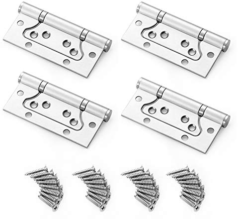 Flush Door Hinges,4 Pieces Heavy Duty Stainless Steel Small Flush Hinge with Screws for Cabinet Closet Furniture and DIY Bearing Mute 4