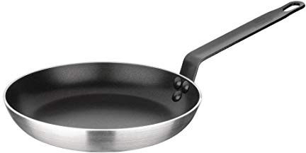 NISBETS Essentials Teflon Frying Pan, Non-Stick Aluminium, 1.1L, 240mm | Strong riveted black handle offers a secure grip, while the 3mm thick construction ensures even heat with minimal oil.