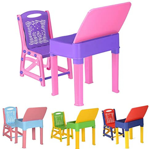 A406 Kids Study Desk & Chair Set - Junior's Toddler Study Table & Chair for Children Boys & Girls Gift Set (Pink/Purple)