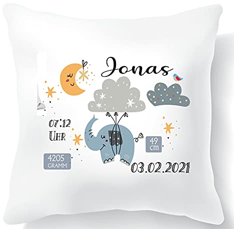 Geschenke zur Geburt Junge - Personalisierte Geschenke Baby – Geburtskissen Baby personalisiert - Babygeschenk Kissen mit Namen & Geburtsdaten