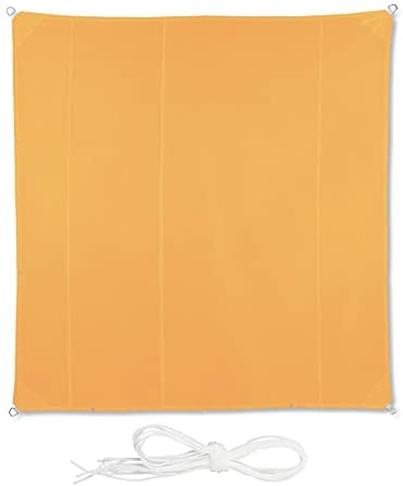 Relaxdays Sonnensegel Quadrat, 5x5 m, wasserabweisend, UV-beständig, mit Spannseilen, Terrasse, Balkon, Segeltuch, gelb