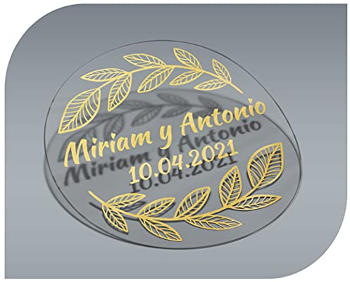 Personalisierbare Aufkleber Modell 3, mit Namen und Datum, transparent, für Einladungen, Hochzeiten, Taufen, Verlobungen, Geburtstage, Partys, Weihnachten, Vintage, Stempel