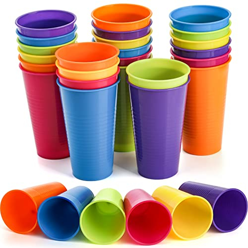 Lyellfe 30 Pack Reusable Plastic Cups, 12 Oz Unbreakable Plastic Kids Cups, 6 Bright Colors Party Cups for Adults, Dishwasher Safe BPA-Free Juice Tumbles for Outdoor Parties, Picnics, Travels