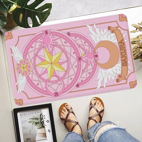Anime Card Captor Sakura Bedruckte Flanell-Bodenmatte Badezimmer-Dekor-Teppich rutschfest für Wohnzimmer Küche Willkommens-Fußmatte B387 40 × 60 cm