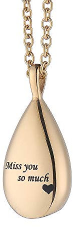 MCJKP Teardrop Urn Necklace - Cremation Jewellery for Ashes, Engravved 'Miss You So Much', Stainless Steel Ashes Pendant Keepsake, Waterproof Memorial Jewellery Gift - Gold