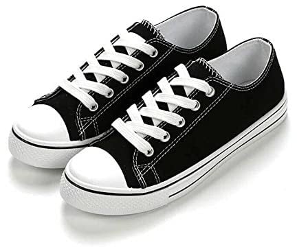 Diffusion Ladies Girls Canvas Shoes Womens Trainers Plimsolls Lace Up Flat Pumps Sneakers (Black, Numeric_7)