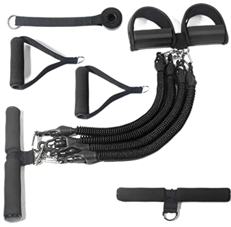Multifunction Resistance Training 4 Tube Home Gym Equipment Ankle Puller Tension Rope Sit-up Bodybuilding Expander Workout Bands With 2 Handle, 1 Door Anchor, 2 Foot Pedal, 2 Long Handle For Women/Men