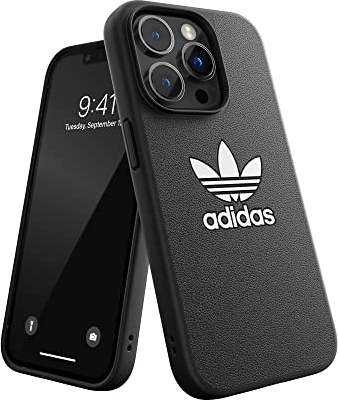 adidas Hülle Entworfen für iPhone 14 Pro | Stoßfester Fallschutz | Kompatibel mit kabellosem Laden | 6,1 Zoll Schwarz-Weißes Trefoil Design | Schützende Originals Handyhülle