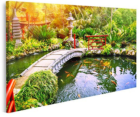 islandburner Bild auf Leinwand Japanischer Garten Mit Schwimmenden Koi Fischen Im Teich Natur Hintergrund Bilder Wandbilder Poster