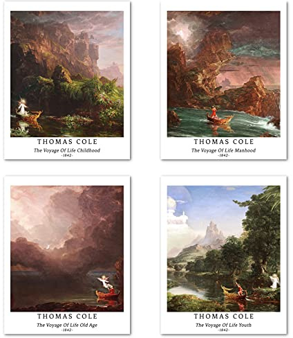 Kunstdruck Ungerahmt Klassische Landschaft Bilder Set von 4, Poster Größe: 28x35 cm Premium Kunstpapier Wanddeko Schöne Landschaft Aesthetic Passenden Kinderzimmer Deko Thomas Cole Painting