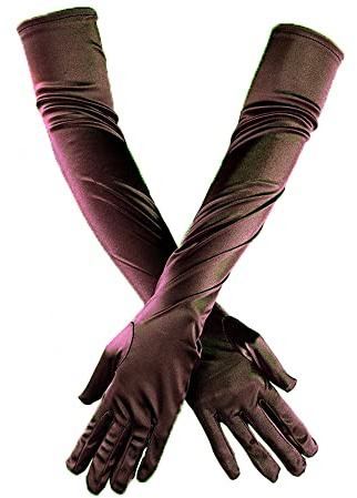 Duories Classic Damen Handschuhe Lange, Elastisch Elegant 1920er Stil Abendhandschuh Satin Handschuhe, Gothic Opera Fest Party Hochzeit Braut Handschuhe für Festlich Faschingskostüme Karneval,Kaffee