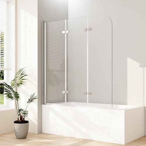 Duschwand für Badewanne, 120x140cm(BxH) 3-teilig faltbar Badewannenaufsatz Badewannenfaltwand Duschwand Faltwand Duschabtrennung für Badewanne mit 6mm NANO Sicherheitsglas