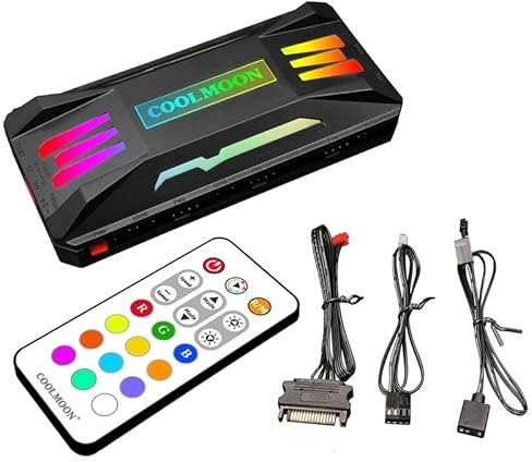 Baotkere Pwm Fan Temperature Controller, RGB Computer Hub Light Adapter, Speed Regulation Wireless Remote 5V ARGB Sync Integrator
