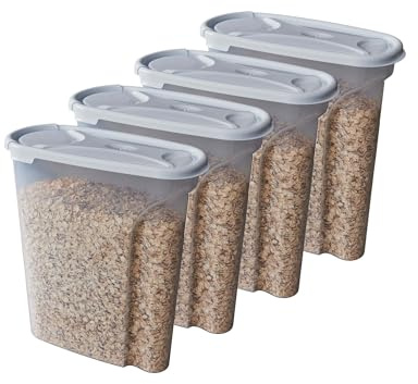 Set Of 4 5L Breakfast Cereal Dispenser Storage Container - Plastic Food Storage Container With Lid - BPA Free Food Tub - Storage For Cereal, Pasta, Flour, Rice, Oats, Pet food container.