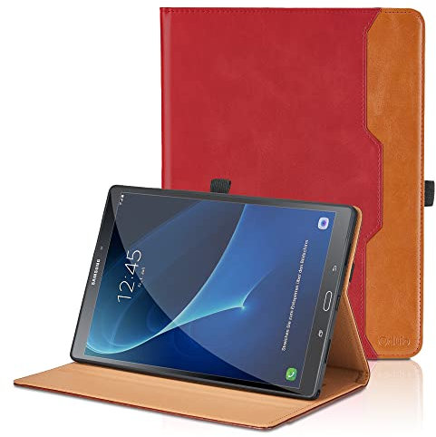 Funda para Samsung Galaxy Tab A6 10.1 Pulgadas 2016 SM-T580/T585 PU Leather Ángulos Ajustables Tablet Case con Supporto Funzione, Documentos y Pencil Soporte, Auto Reposo/Activación - Rojo